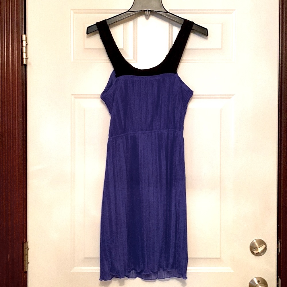 Trixxi Pleated Beaded A-Line Dress 11 JR Blue Chiffon Lined Loose Fit